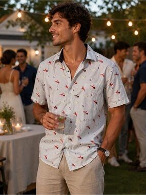 Daniel Hechter 100% cotton ,Paris Bird Print Shirt , vacation, smart casual,